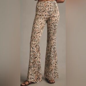 Anthropologie High Rise Satin Paisley Flare Pants
